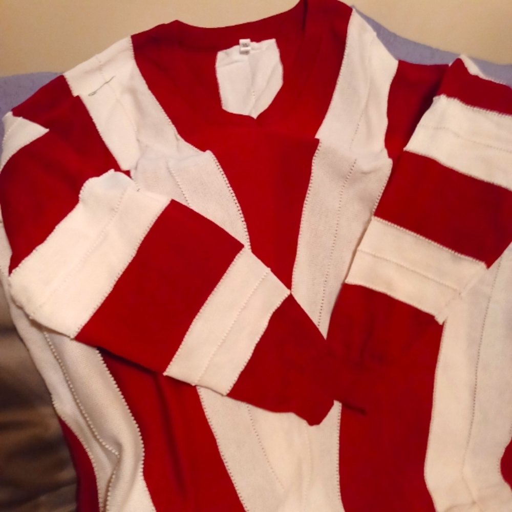 Red and White Striped Women's Sweater